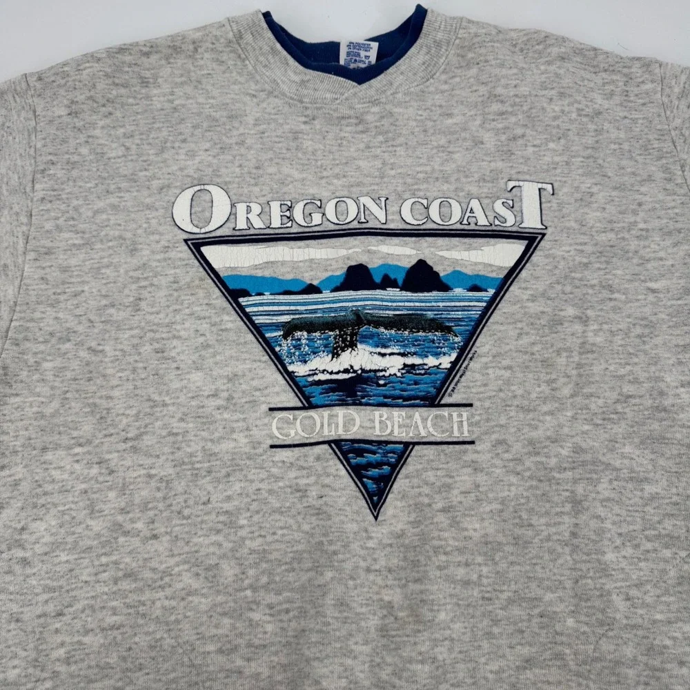 Vintage Oregon Coast Gold Beach Crewneck Sweatshirt Jerzees XL Heather Gray 80's